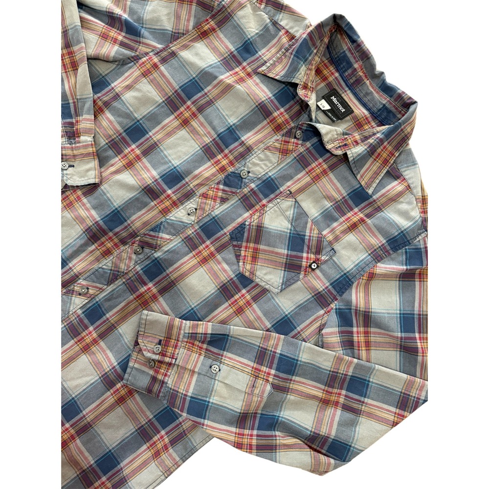 Marmot Plaid Long Sleeve Button Up Shirt Men's‎ Size L/G Organic Cotton Gorpcore